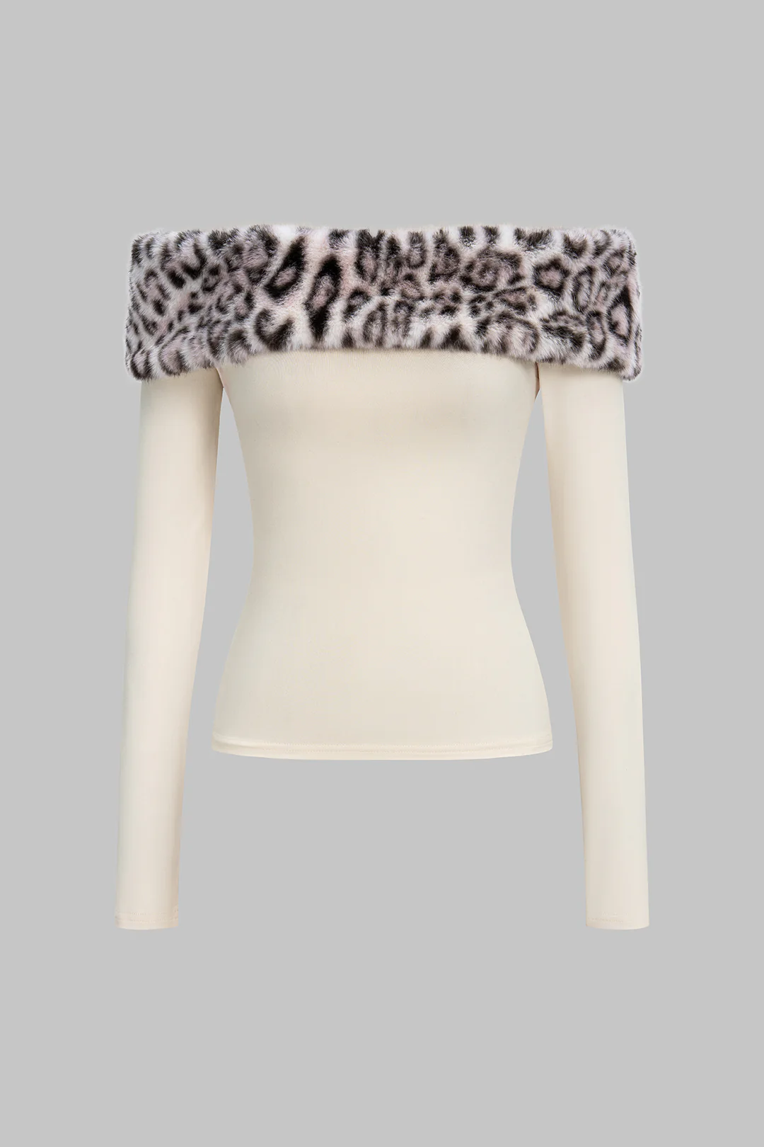 Leopard Print Patchwork Off Shoulder Long-Sleeve Top