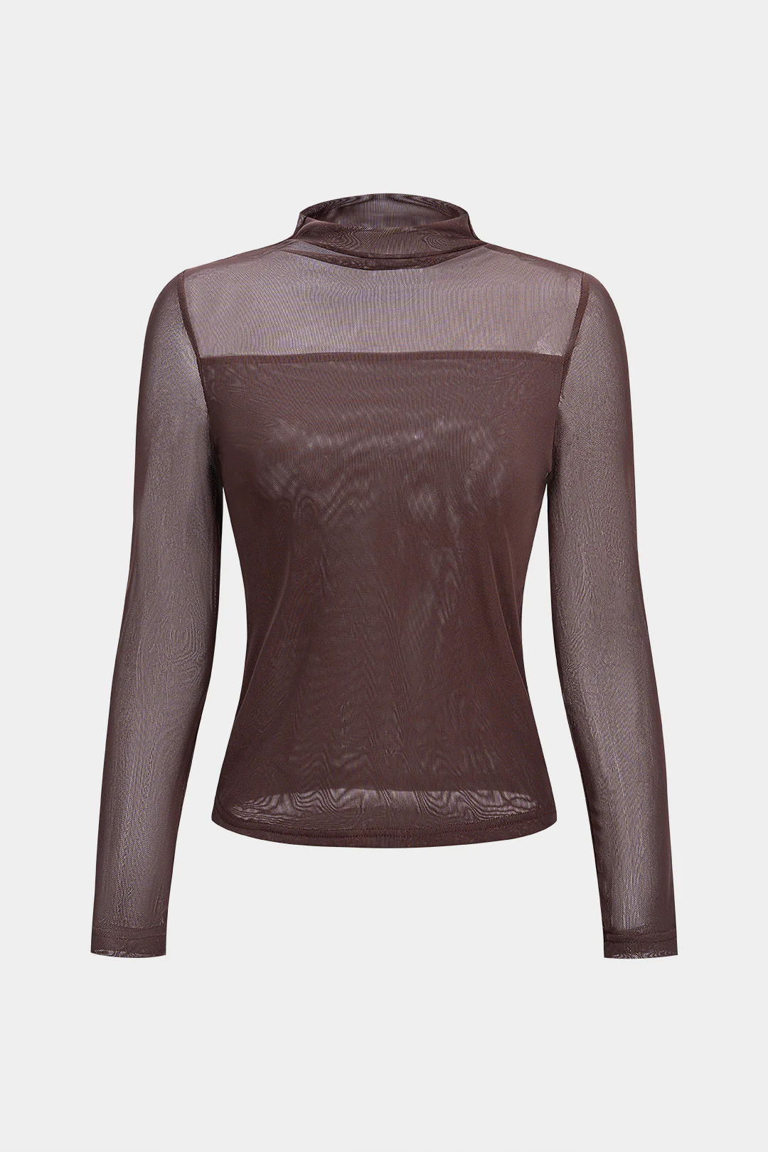 Mesh Patchwork Chiffon Mock Neck Long-Sleeve Top