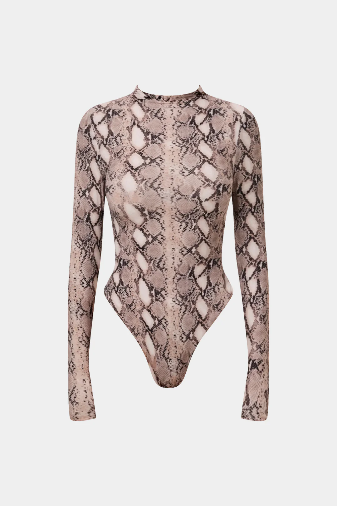 Snake Skin Print High Neck Long Sleeve Bodysuit