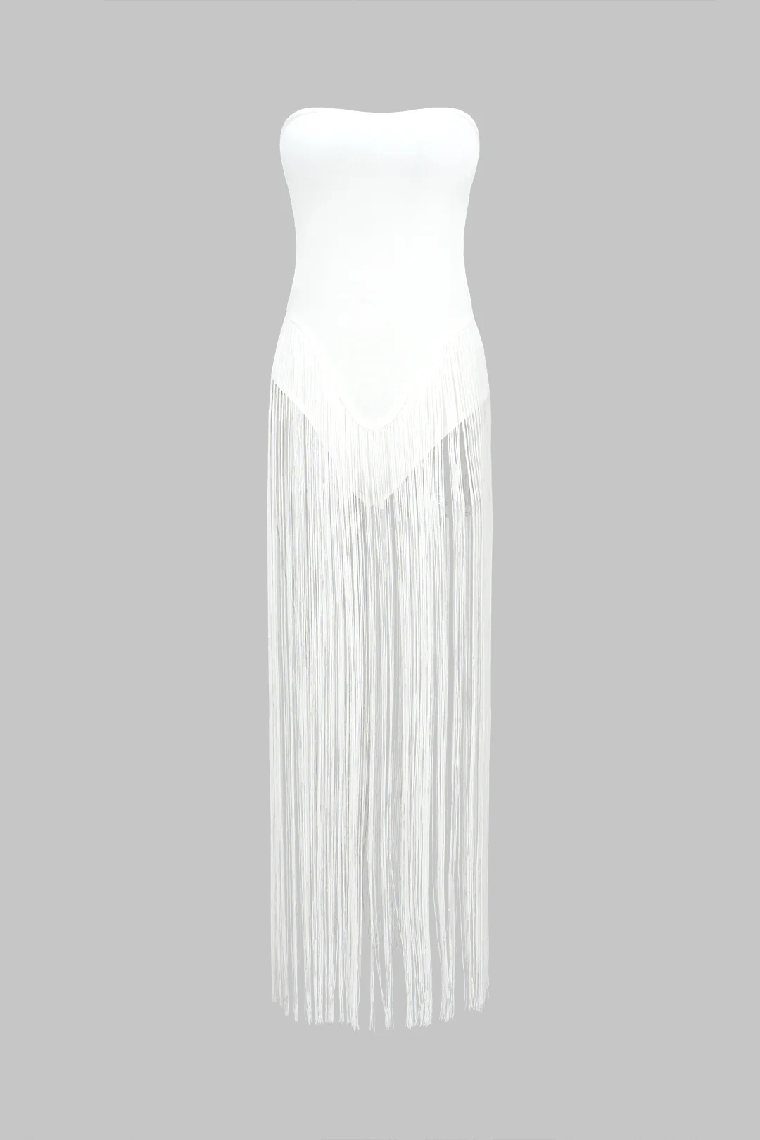 Solid Fringe Strapless Sleeveless Bodysuit
