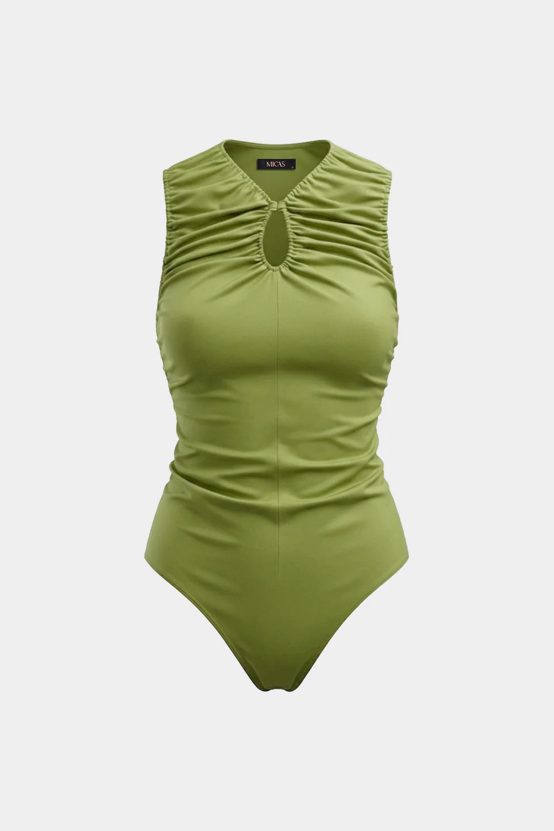 V-Neck Cut Put Ruched Sleeveless Bodysuit