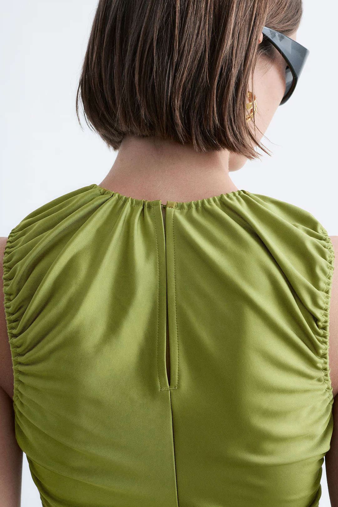V-Neck Cut Put Ruched Sleeveless Bodysuit - Image 2