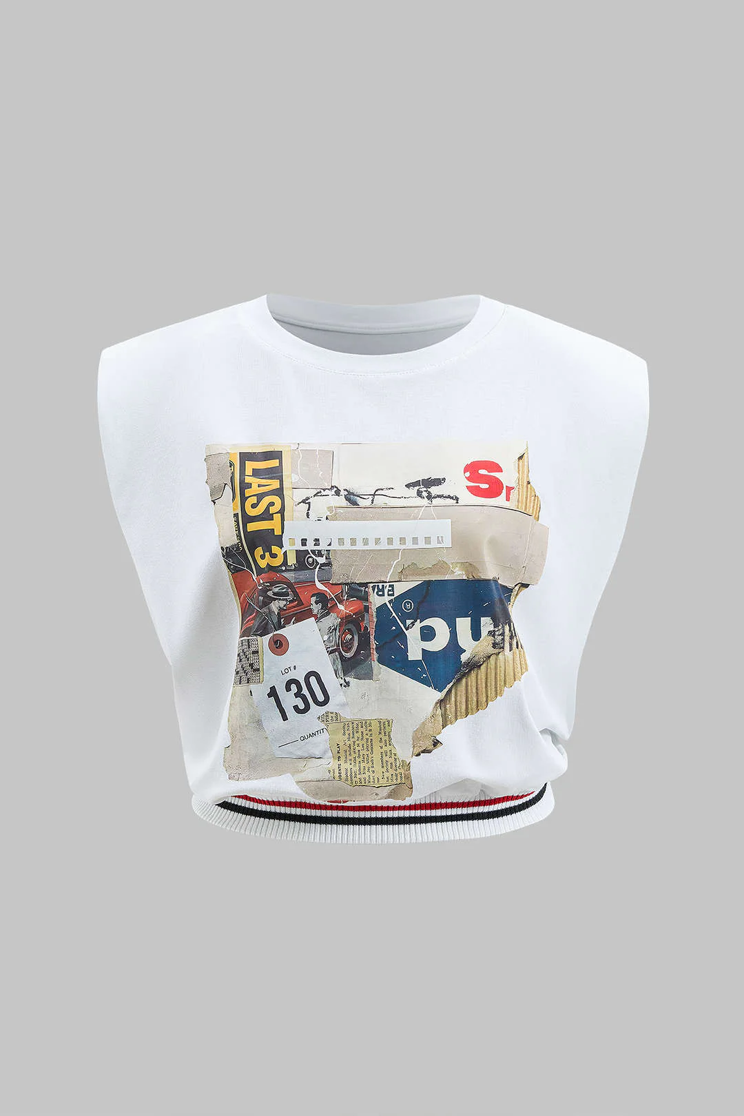 Plus Size Retro Abstract Print Patchwork Round Neck Sleeveless T-Shirt
