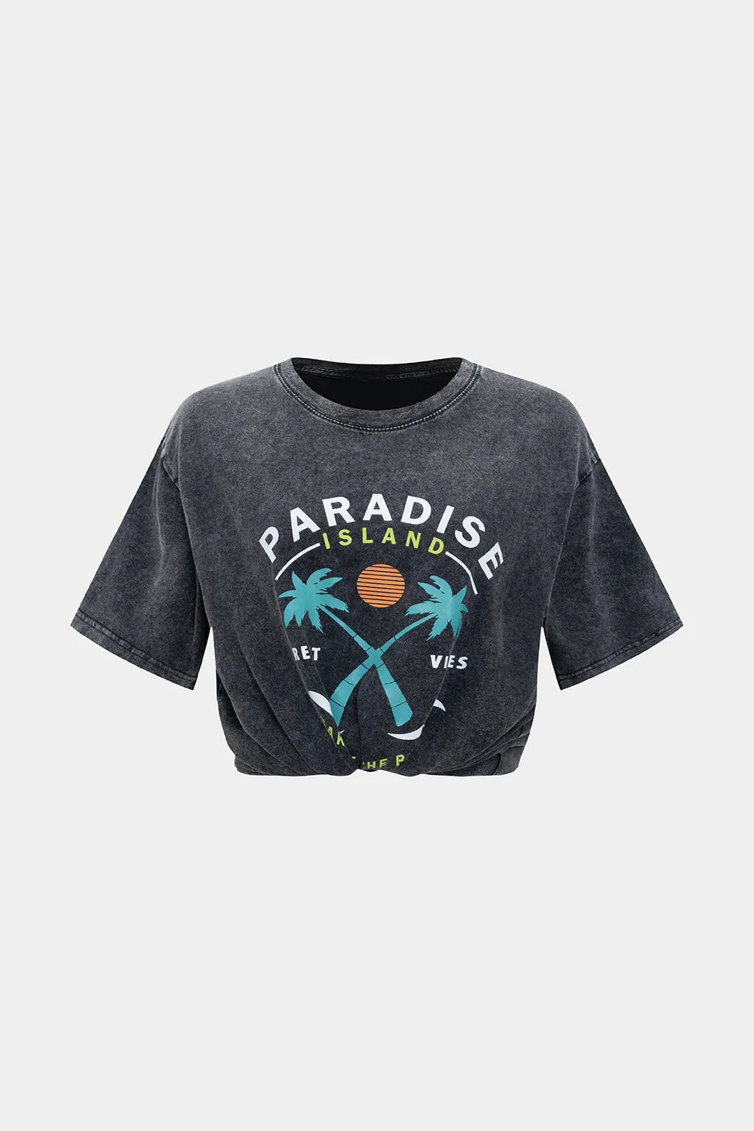 Coconut Palm Print Round Neck Short Sleeve T-Shirt