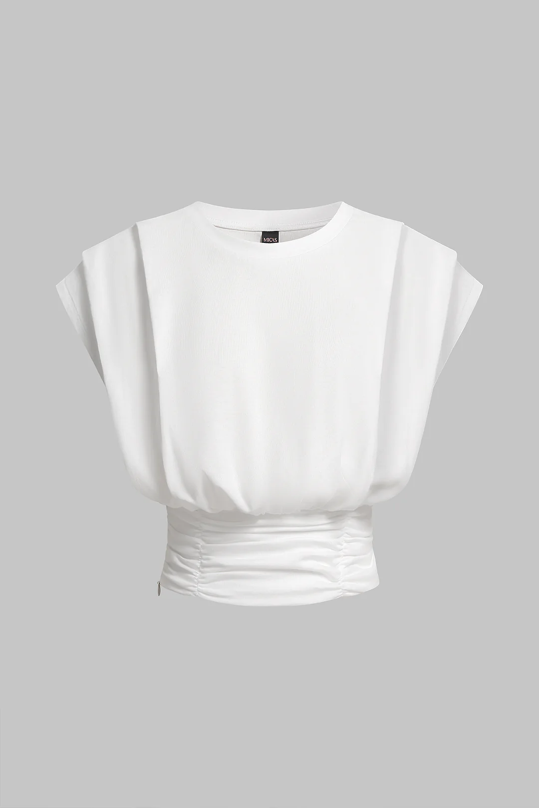 Round Neck Ruched Flutter Sleeve T-Shirt