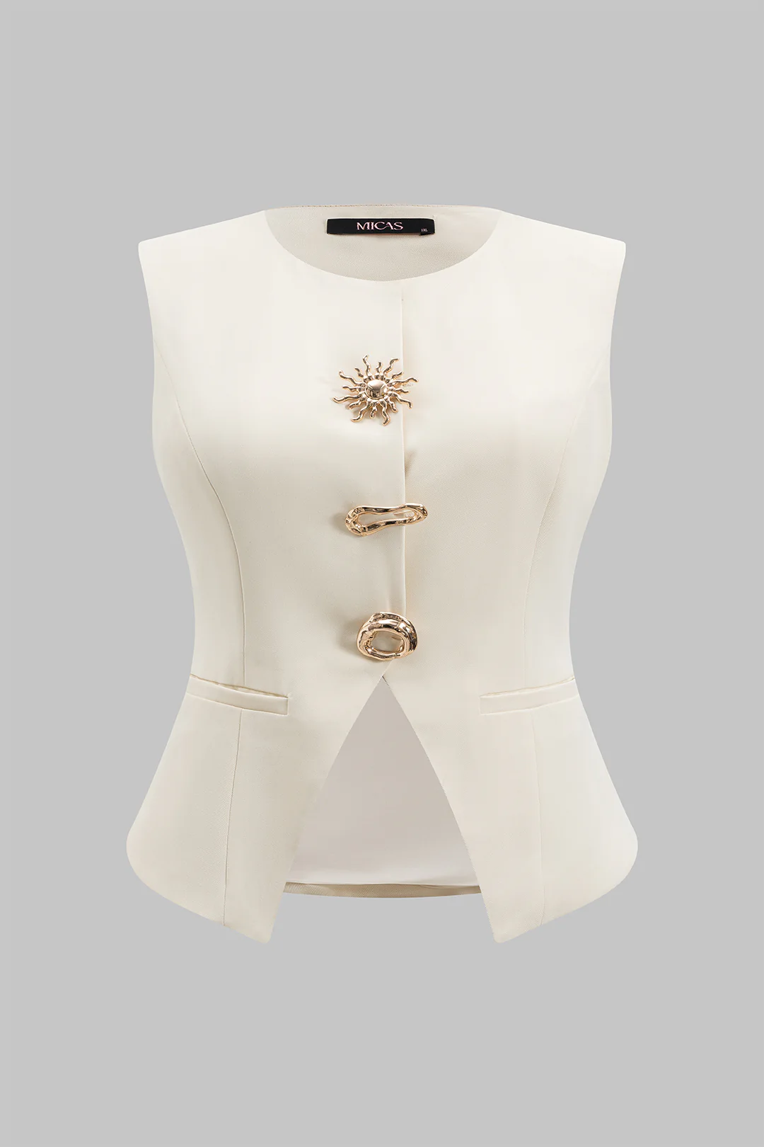 Plus Size Fake Pocket Metallic Button Tank Top