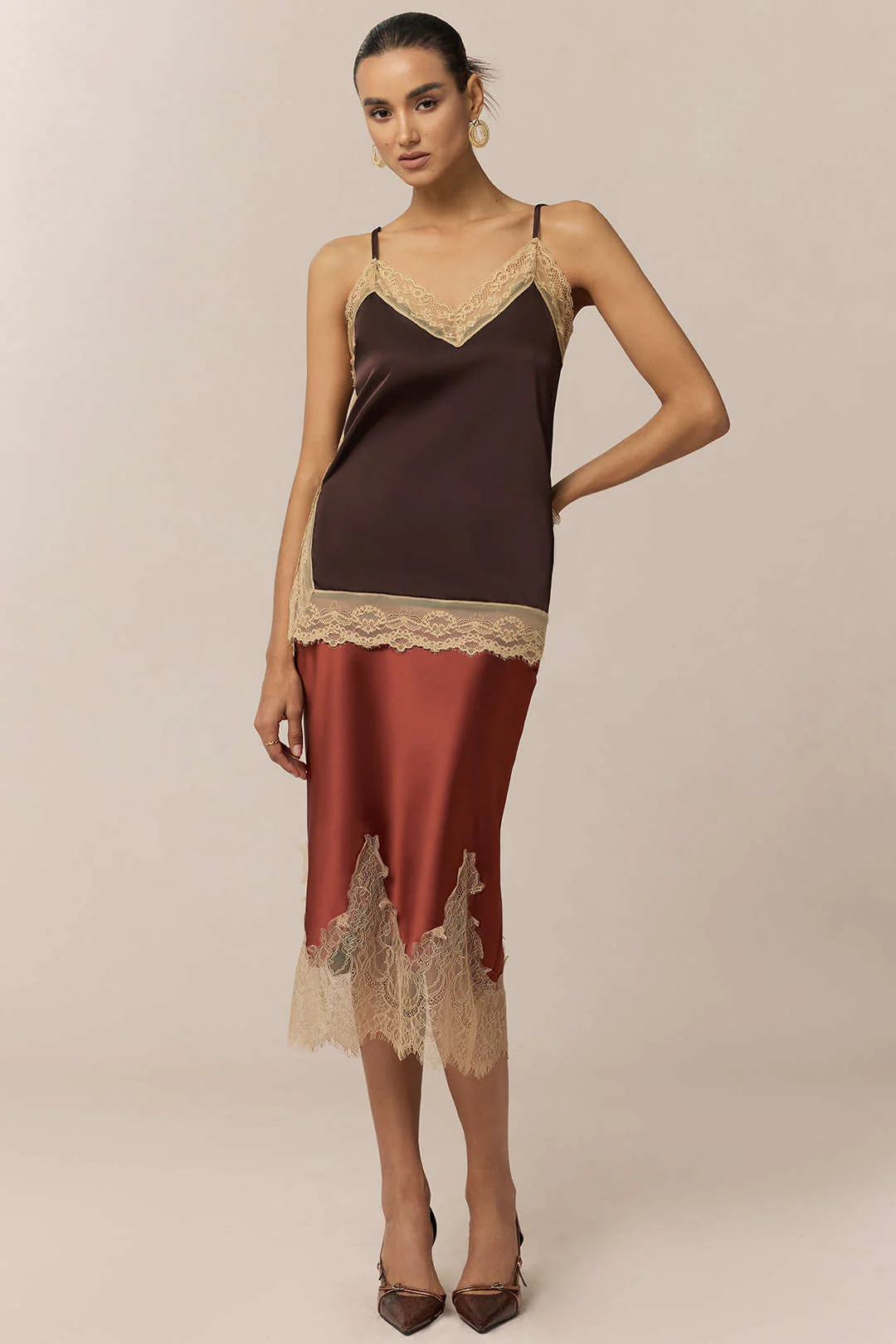 Satin Patchwork Lace Trim Cami Top - Image 4