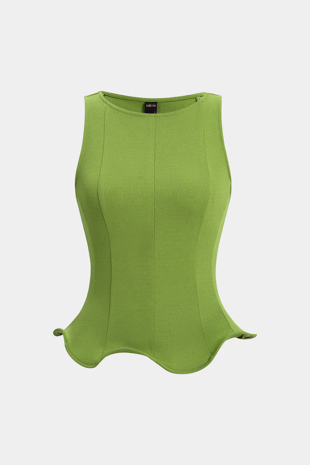 Solid Round Neck Ruffle Tank Top