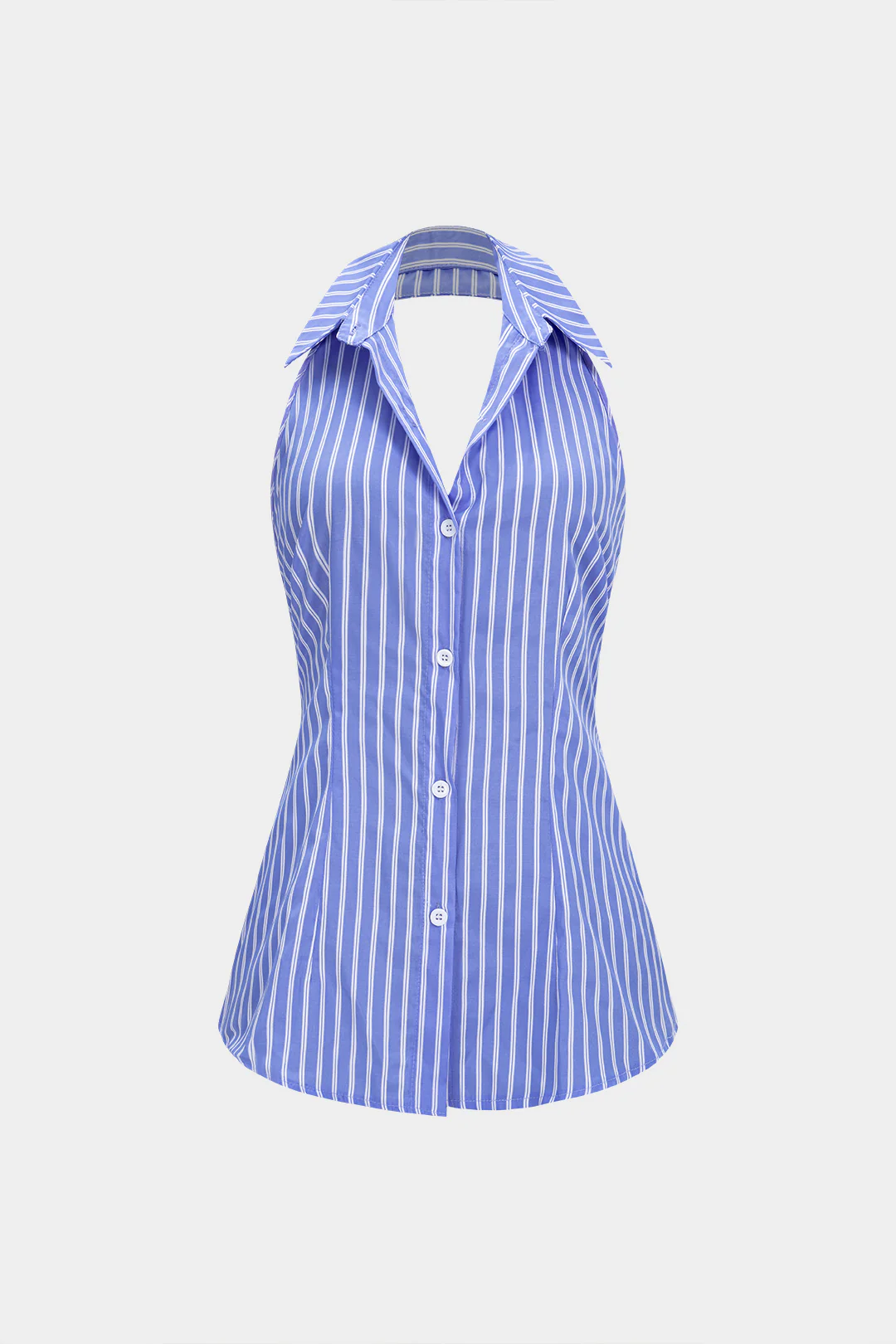Stripes Print Lapel Halter Neck Tie Back Backless Tank Top