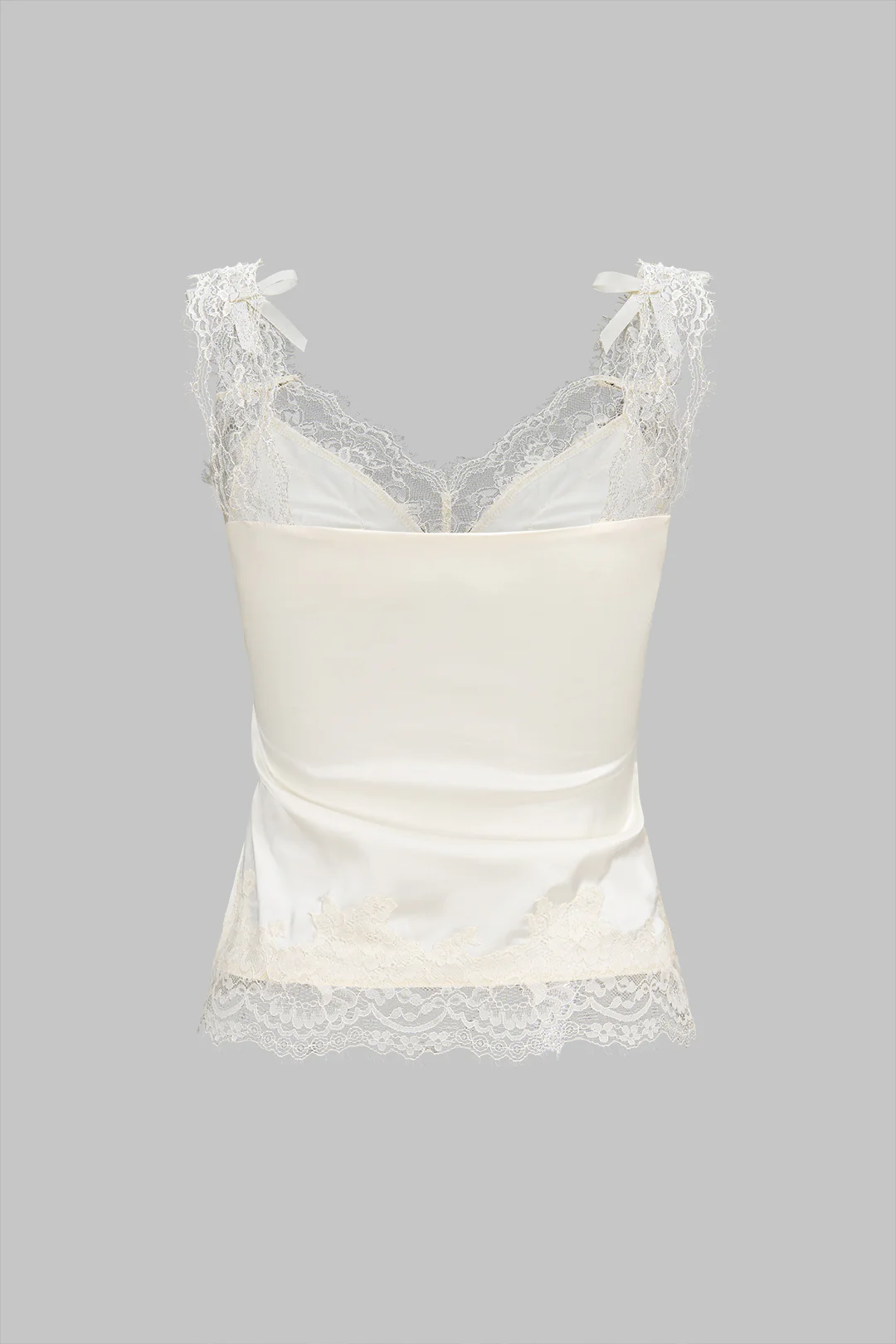 Satin Patchwork Lace V-Neck Bow Cami Top - Image 2