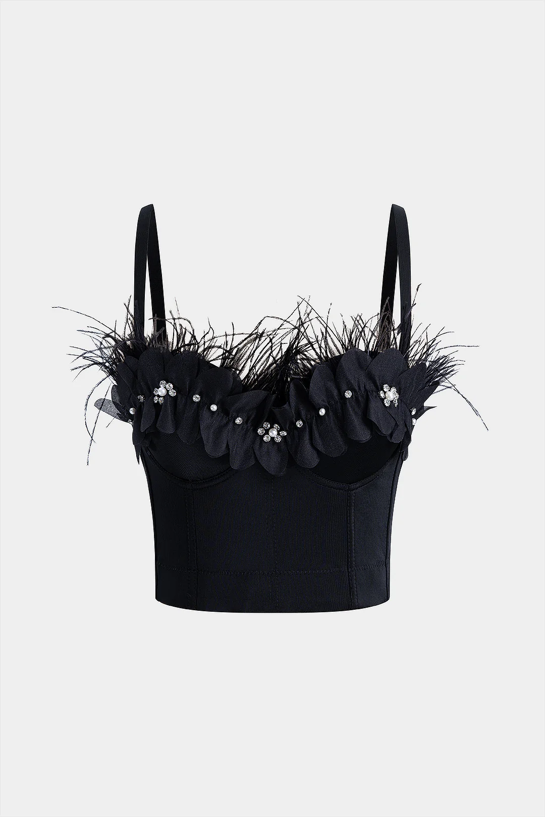 Pearls Rhinestone Decor 3D Flower Buckle Cami Top