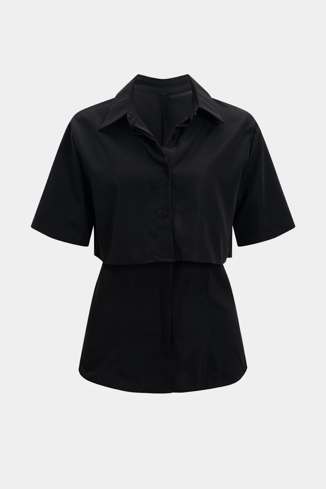 Solid Button Short-Sleeve Shirt