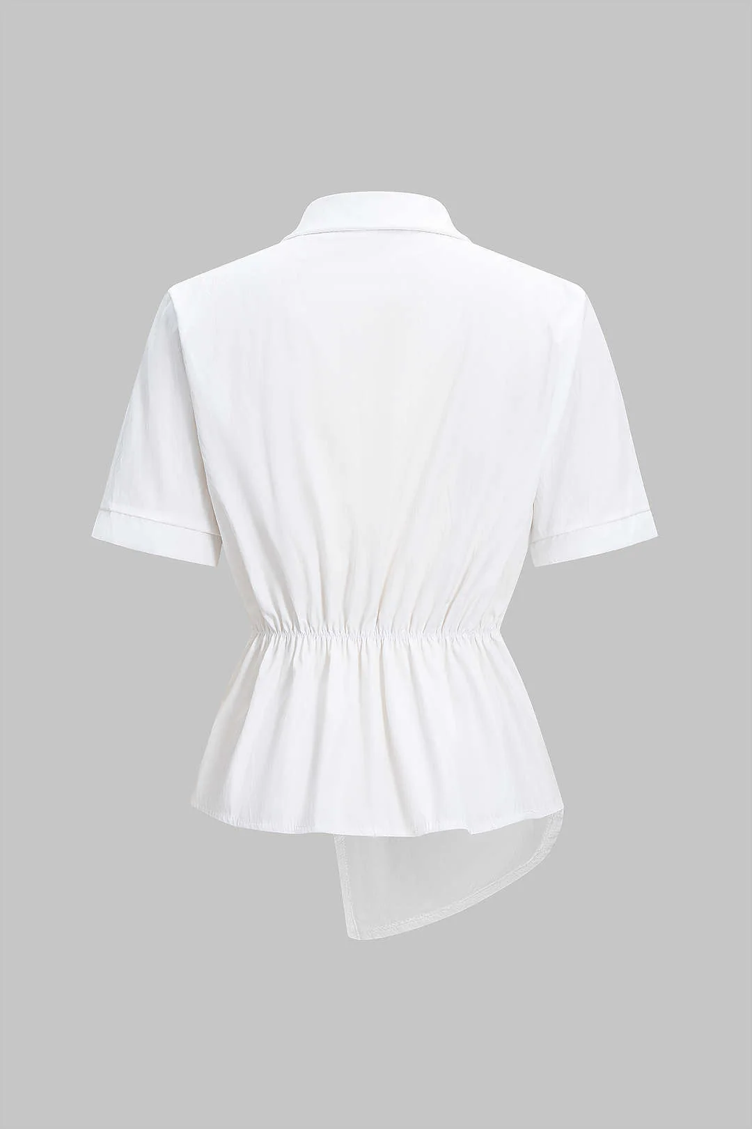 Metallic Asymmetrical Waist-Cinching Short Sleeve Shirt - Image 2