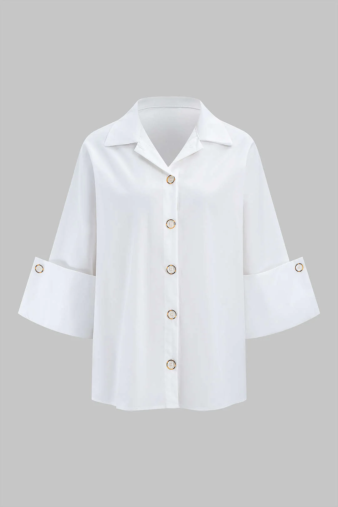 Solid Lapel Button Short-Sleeve Shirt
