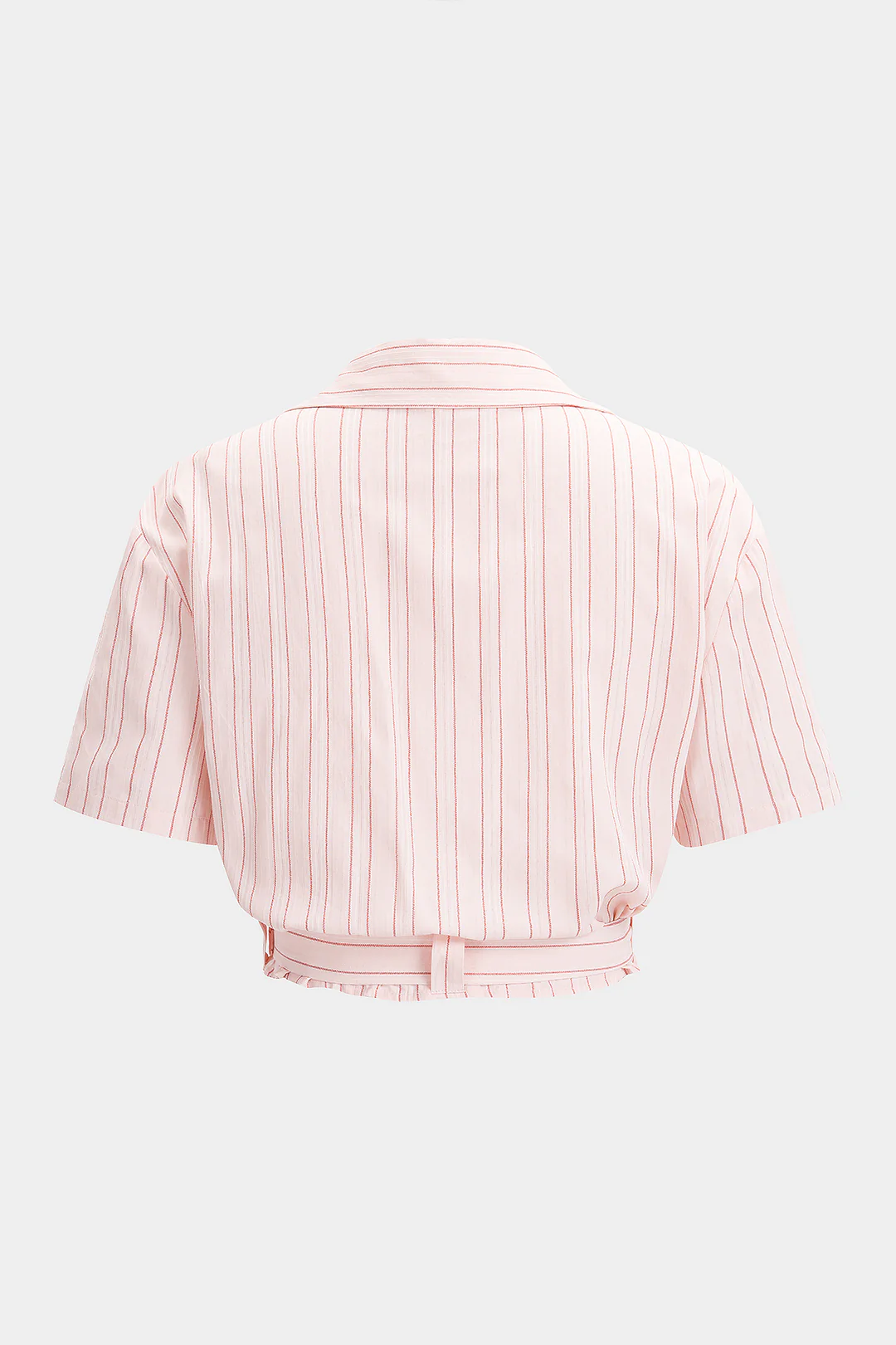 Striped Lapel Pocket Belted Short-Sleeve Shirt - Image 2