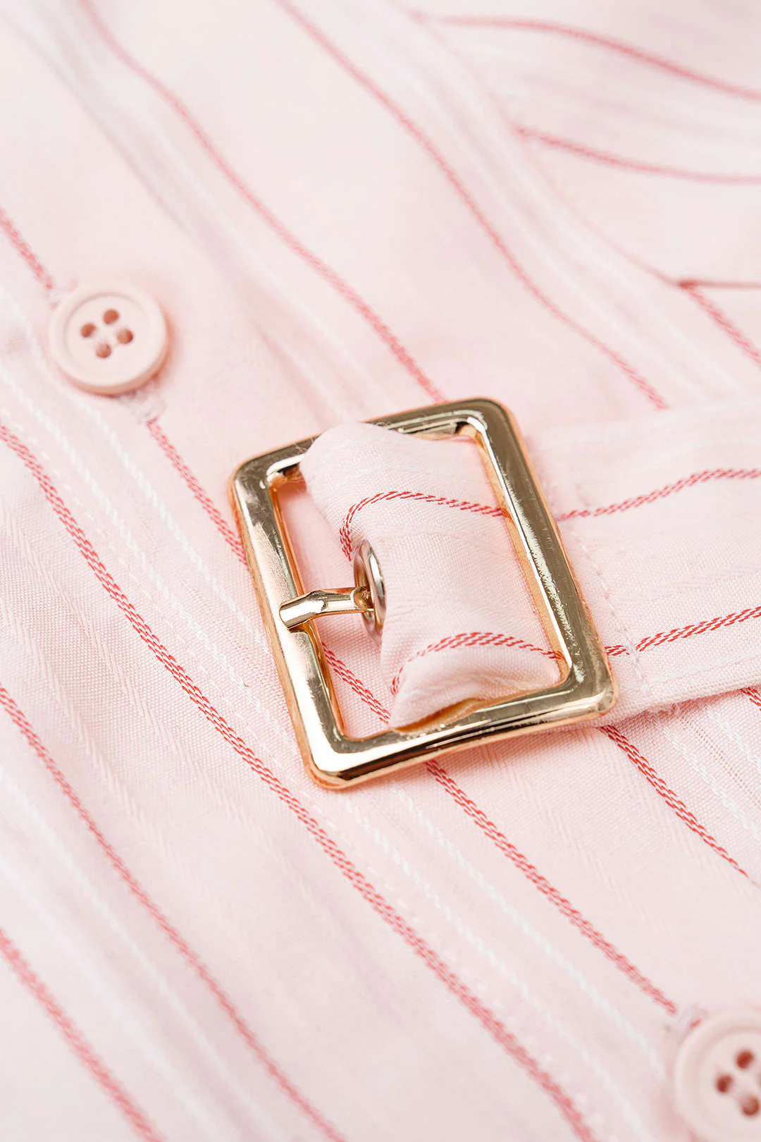 Striped Lapel Pocket Belted Short-Sleeve Shirt - Image 3