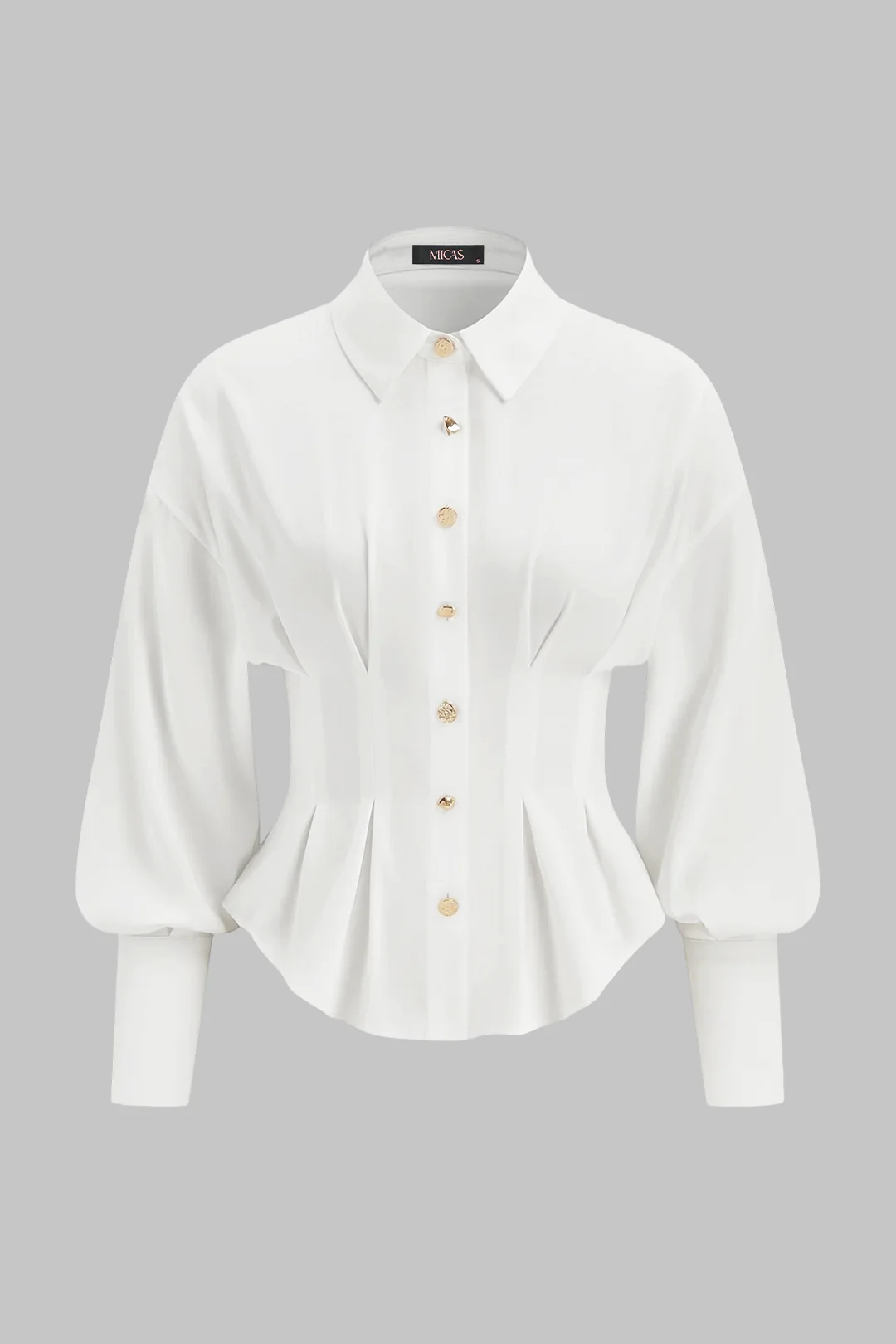 Lapel Metallic Irregular Button Long Sleeve Shirt