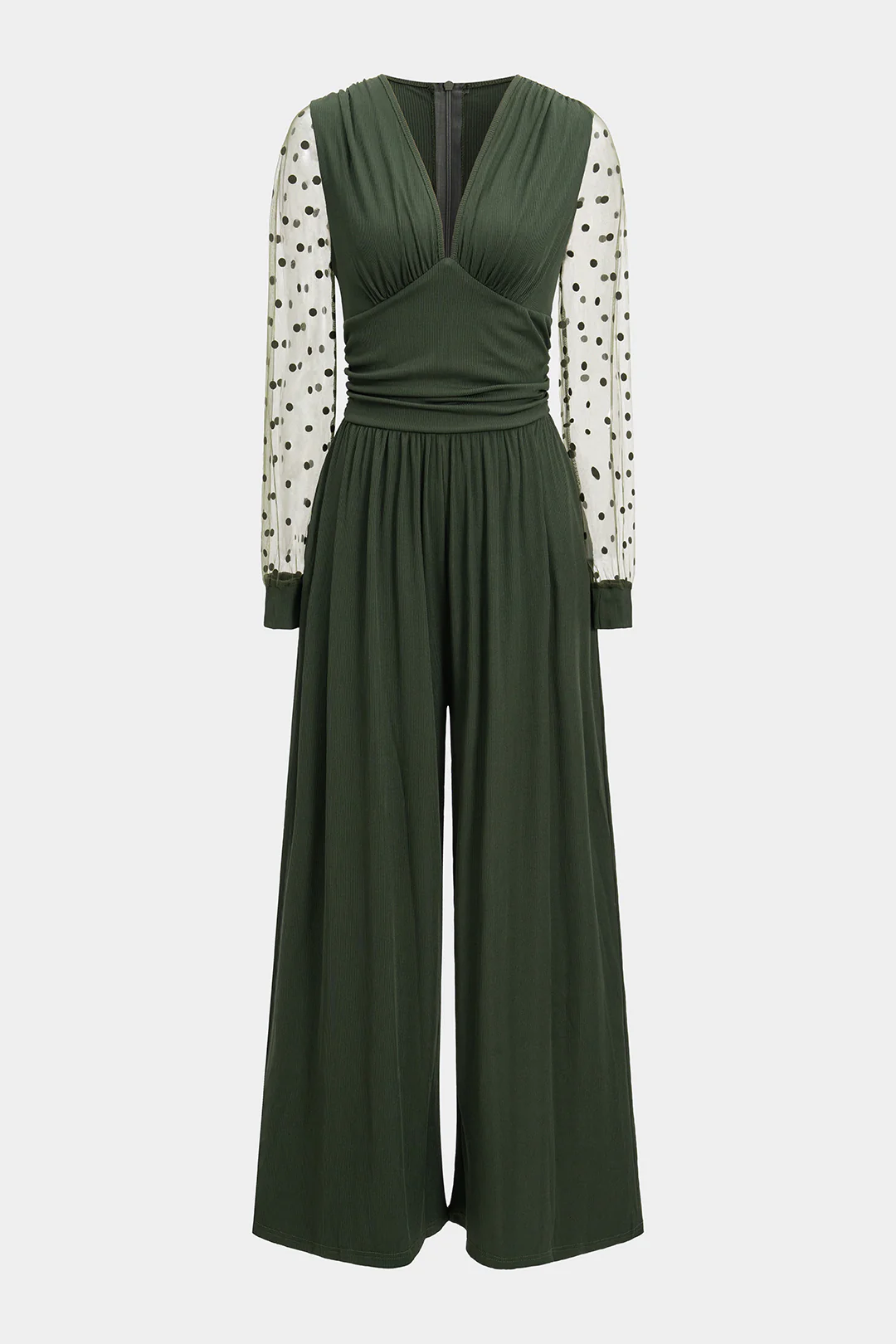 Polka Dots Print Patchwork Long Sleeve Jumpsuit
