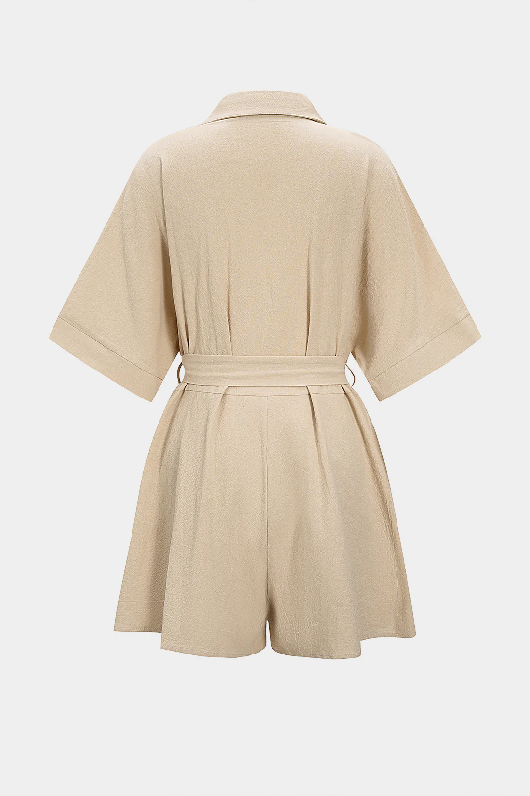 Solid Belted Short-Sleeve Romper - Image 2