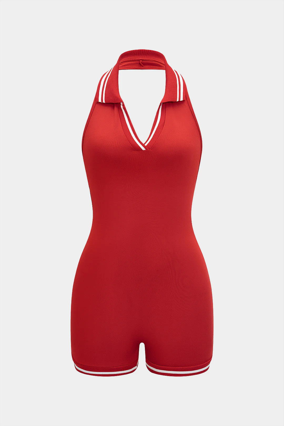 Contrast Halter V-Neck Backless Tie Back Sleeveless Romper