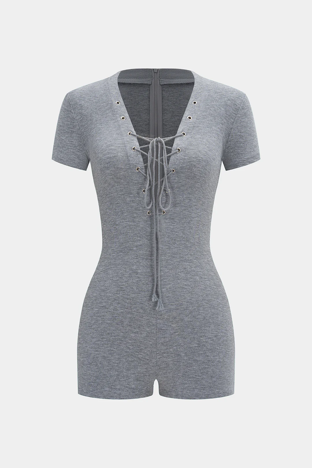 Zipper Strappy V-Neck Short Sleeve Romper