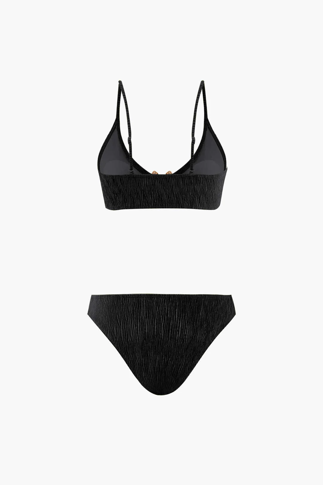 Velvet Textured U-ring Bikini And Sarong 3pc Set - Image 17