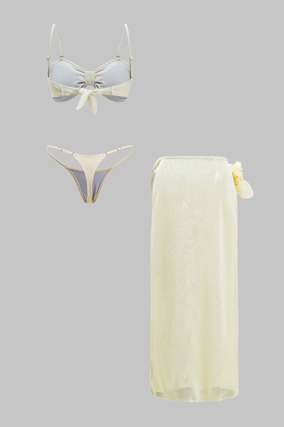 3PC 3D Floral Decor Tie Up Cut Out Bikini Set - Image 2