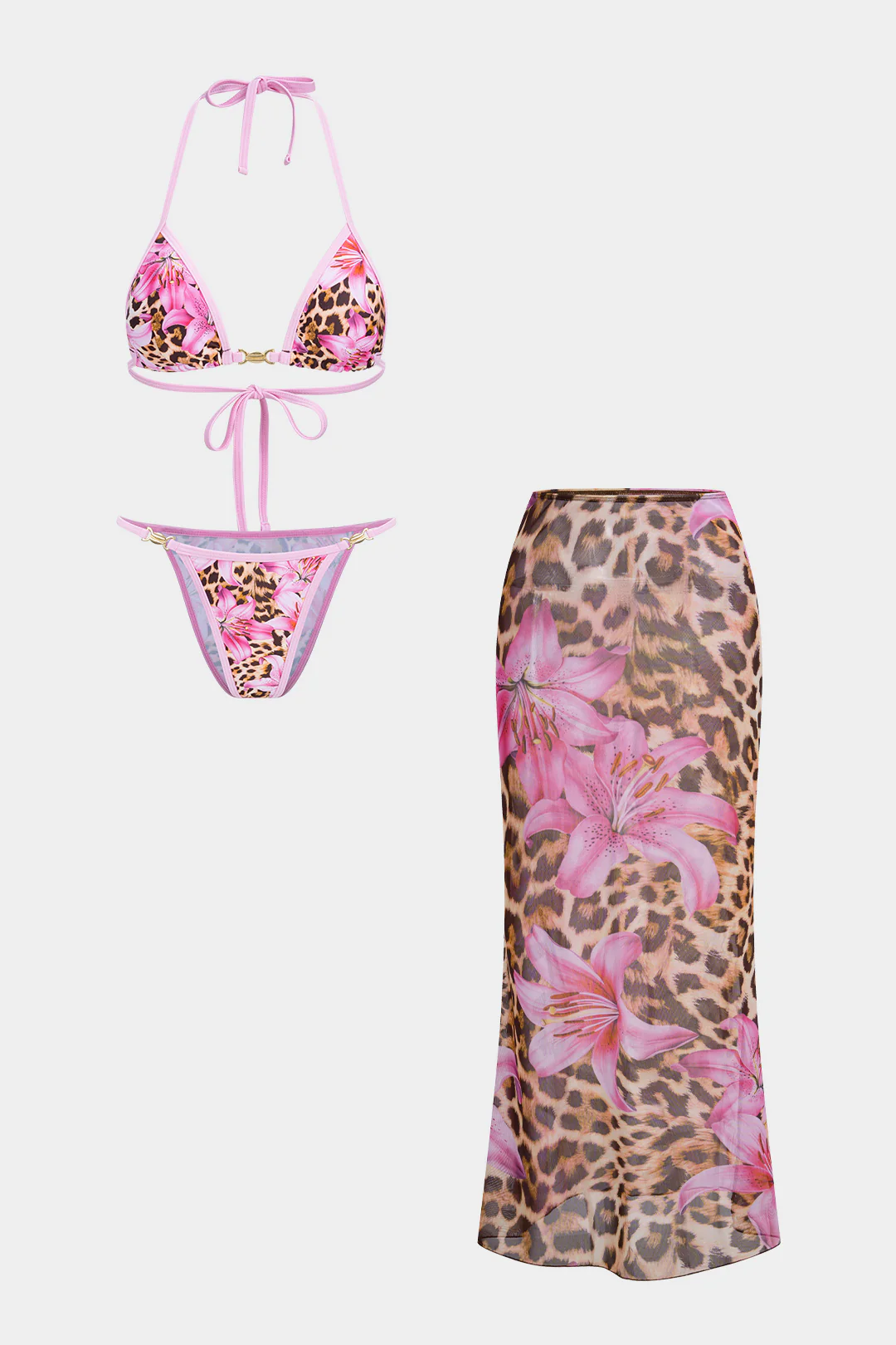 Leopard Print Halter Tie-Up Bikini Set