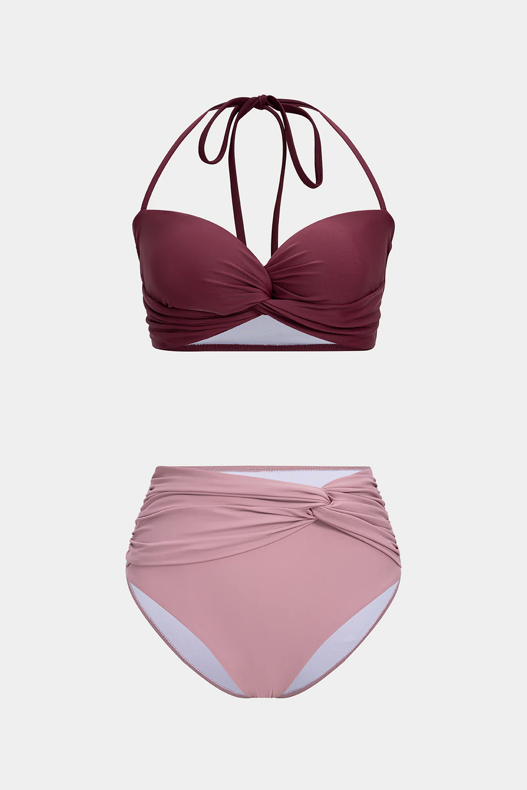 Contrast Halter Neck Backless Bikini Set