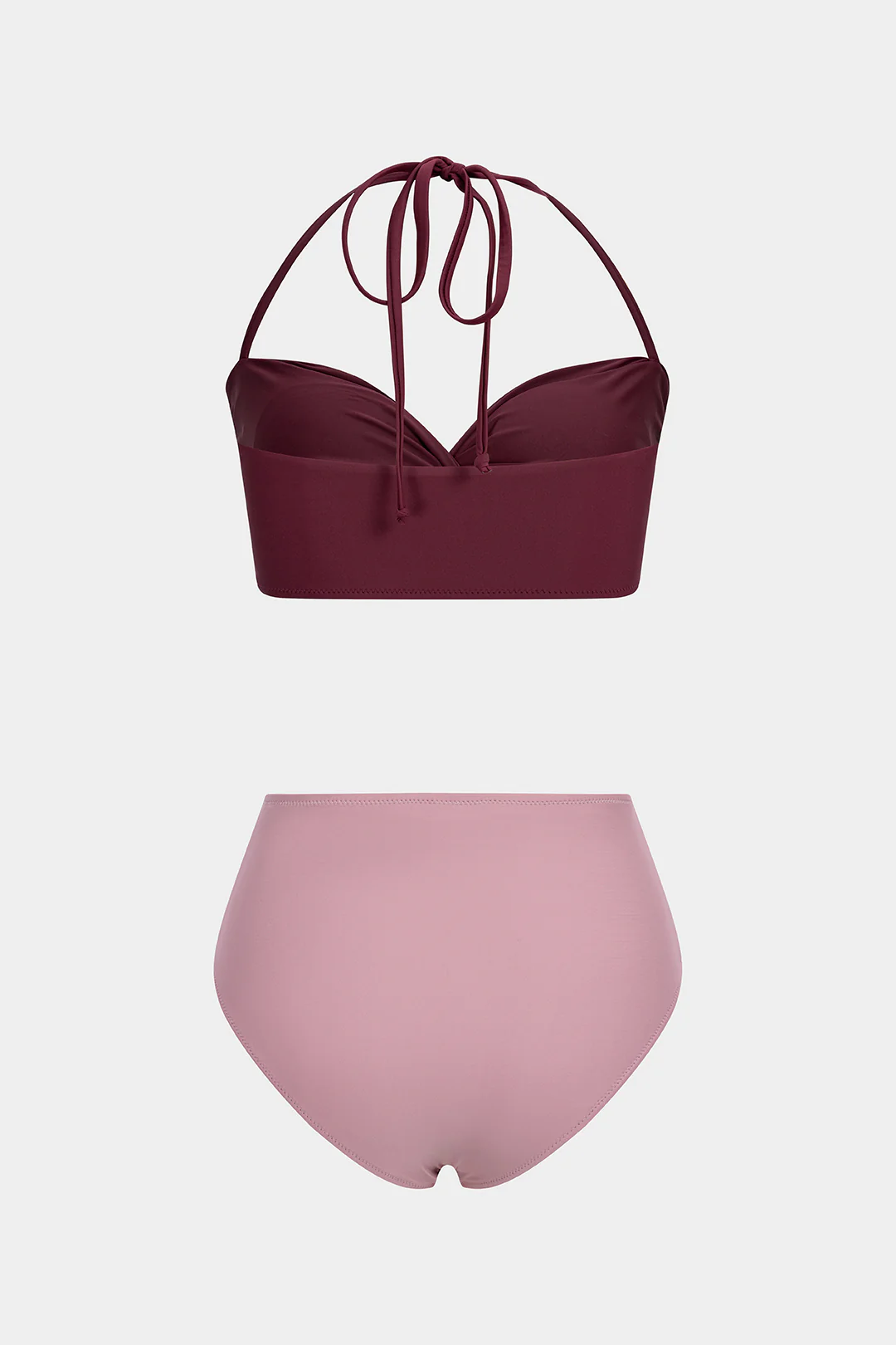 Contrast Halter Neck Backless Bikini Set - Image 2