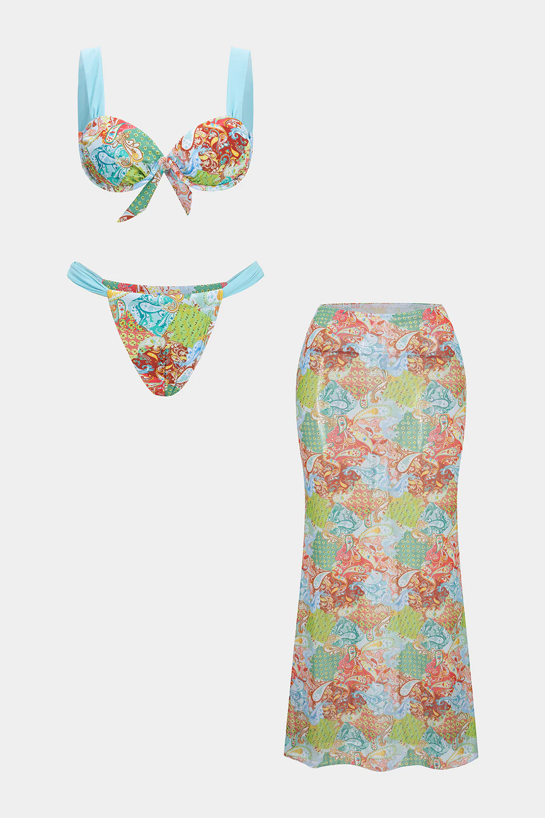 Bohemian Print Mesh Tie Back Bikini Set