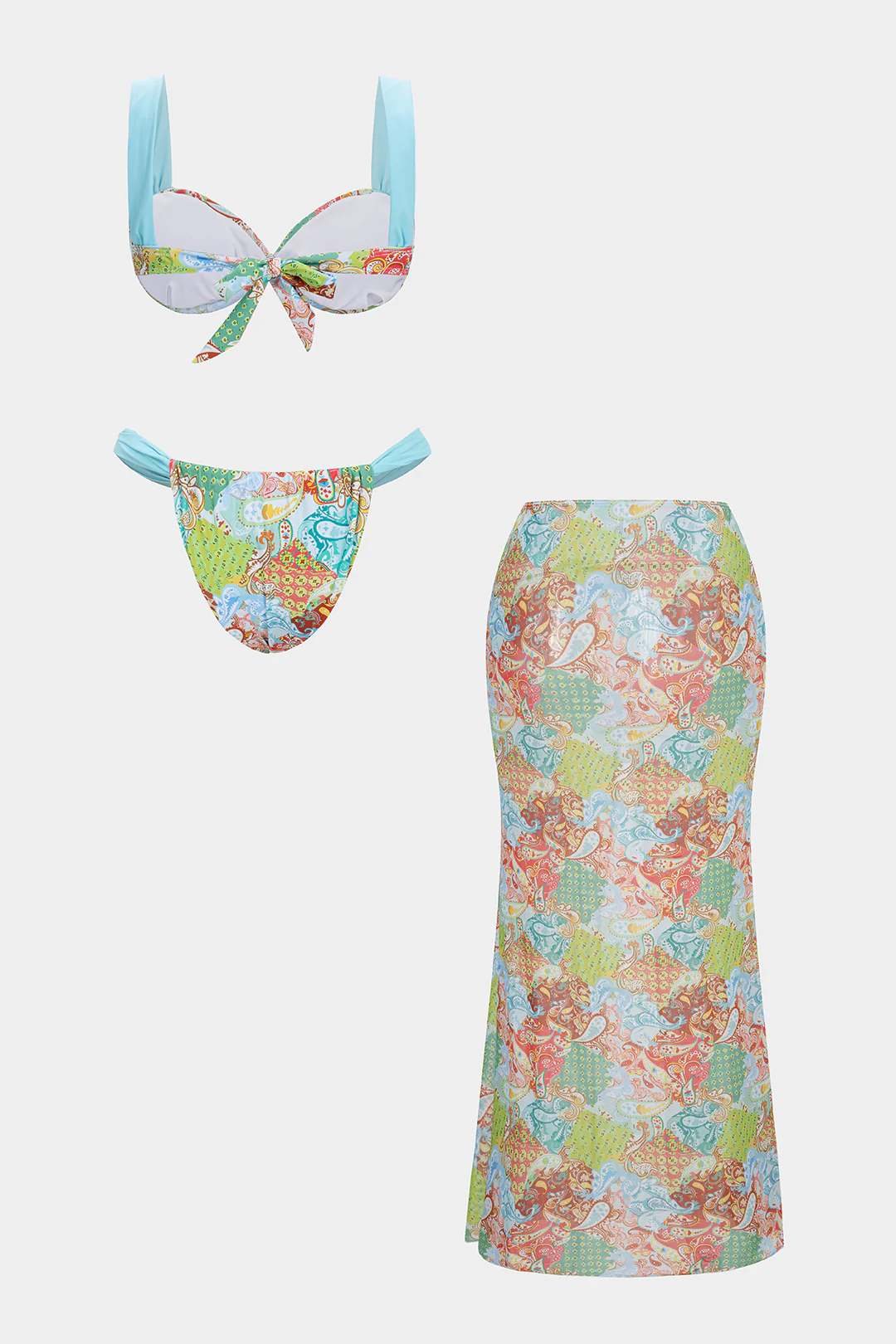 Bohemian Print Mesh Tie Back Bikini Set - Image 2