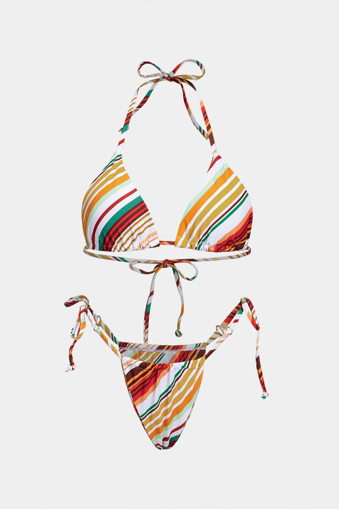 Striped Halter Tie-Up Backless Bikini Set